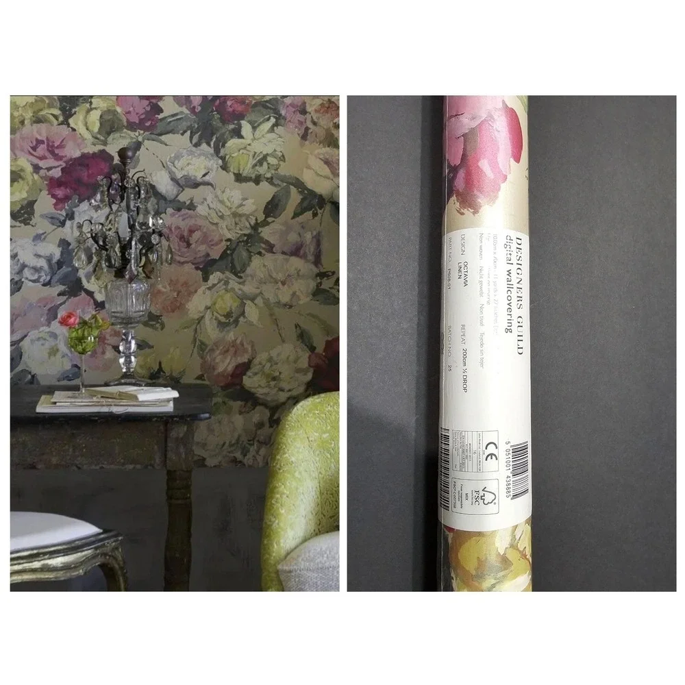 Designers Guild Octavia Linen Wallpaper Roll 11yd x 27.5in Floral New‎ P608-01